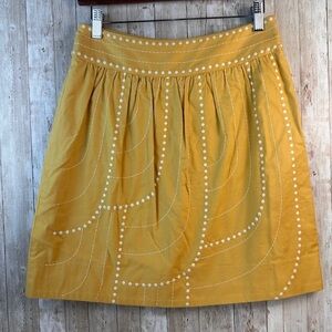 Anthropologie Floreat Skirt Womens size 8 Medium Mustard Yellow Embroidered Boho